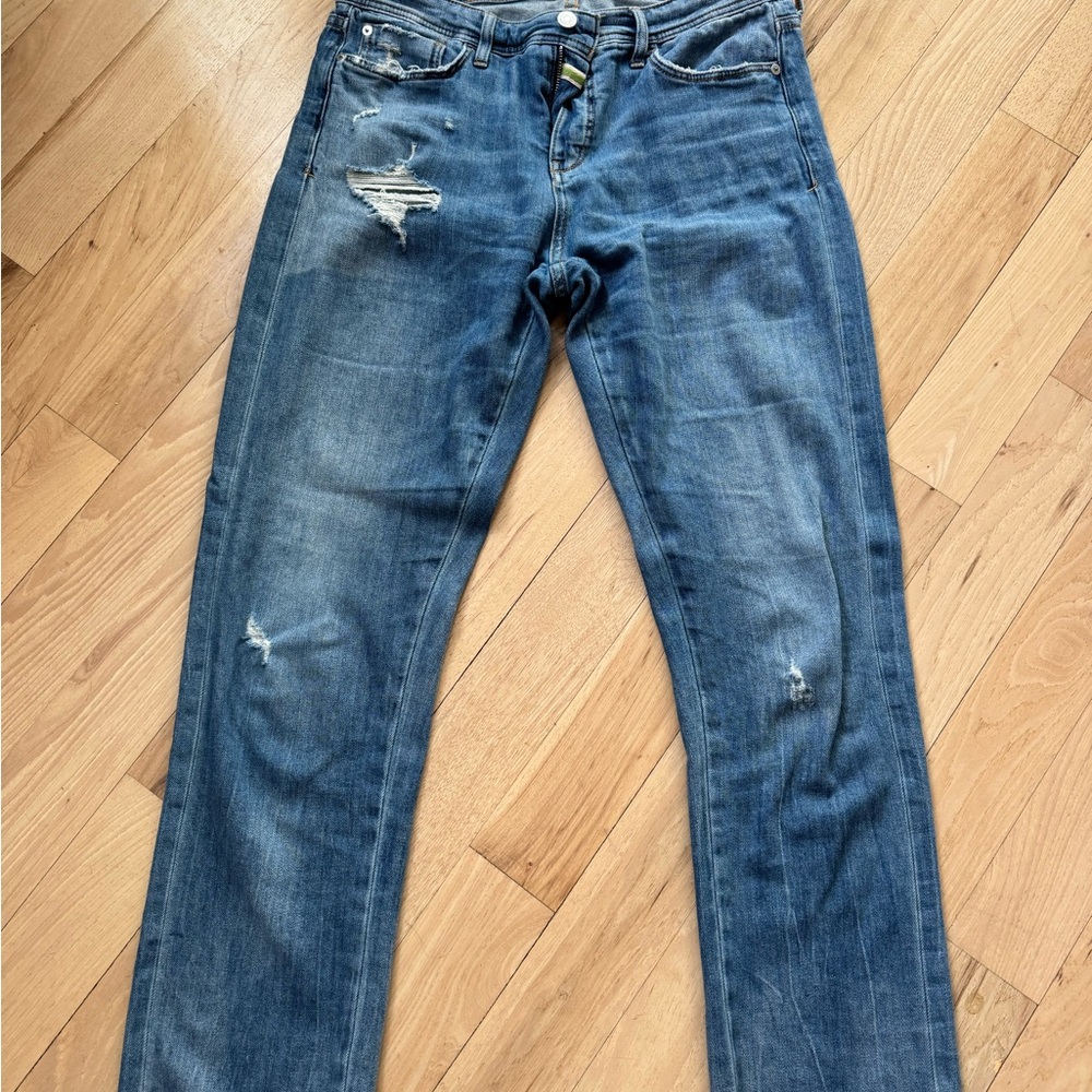 Pilcro Distressed Slim Straight Blue Jeans